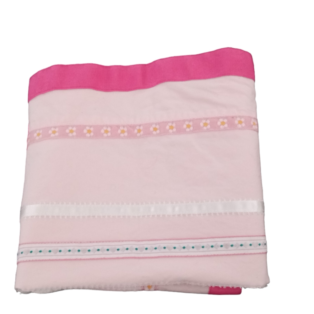 Pottery Barn Teen Girls Pink Standard Pillow Sham Ribbons Floral Yellow Green